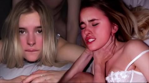 Хардкорный трах с блондинкой в кустах